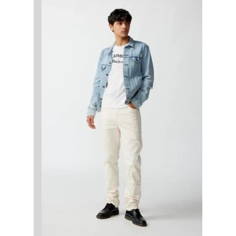 BDG Patchwork Stars Raw Hem Sneaker Stack Fit Jeans Ivory‎ Mens 28Wx33L NEW